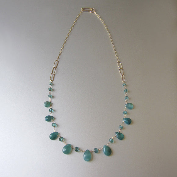 blue green grandidierite and tourmaline solid gold necklace