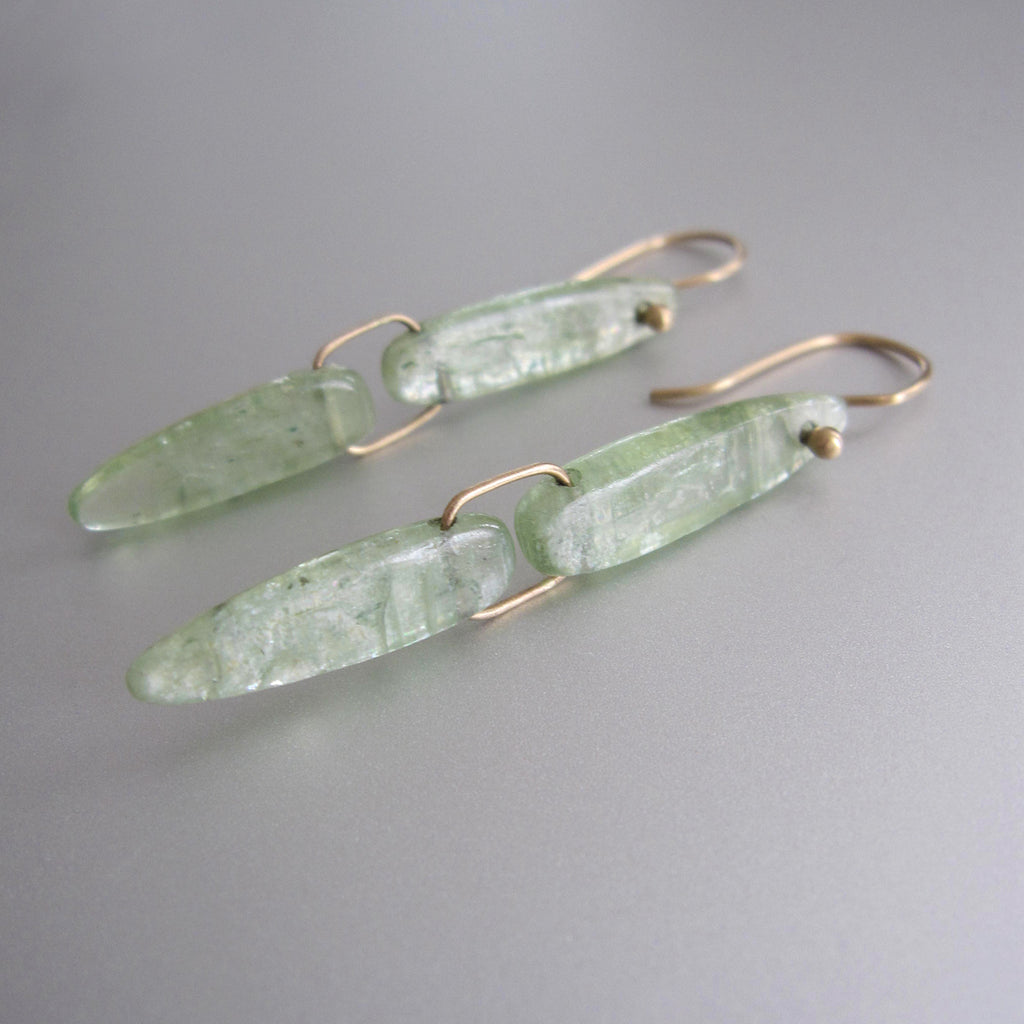 light green kyanite long double hinged drops solid 14k gold earrings3