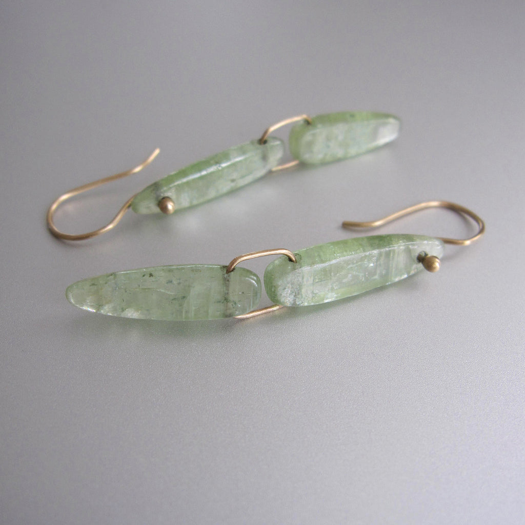 light green kyanite long double hinged drops solid 14k gold earrings4