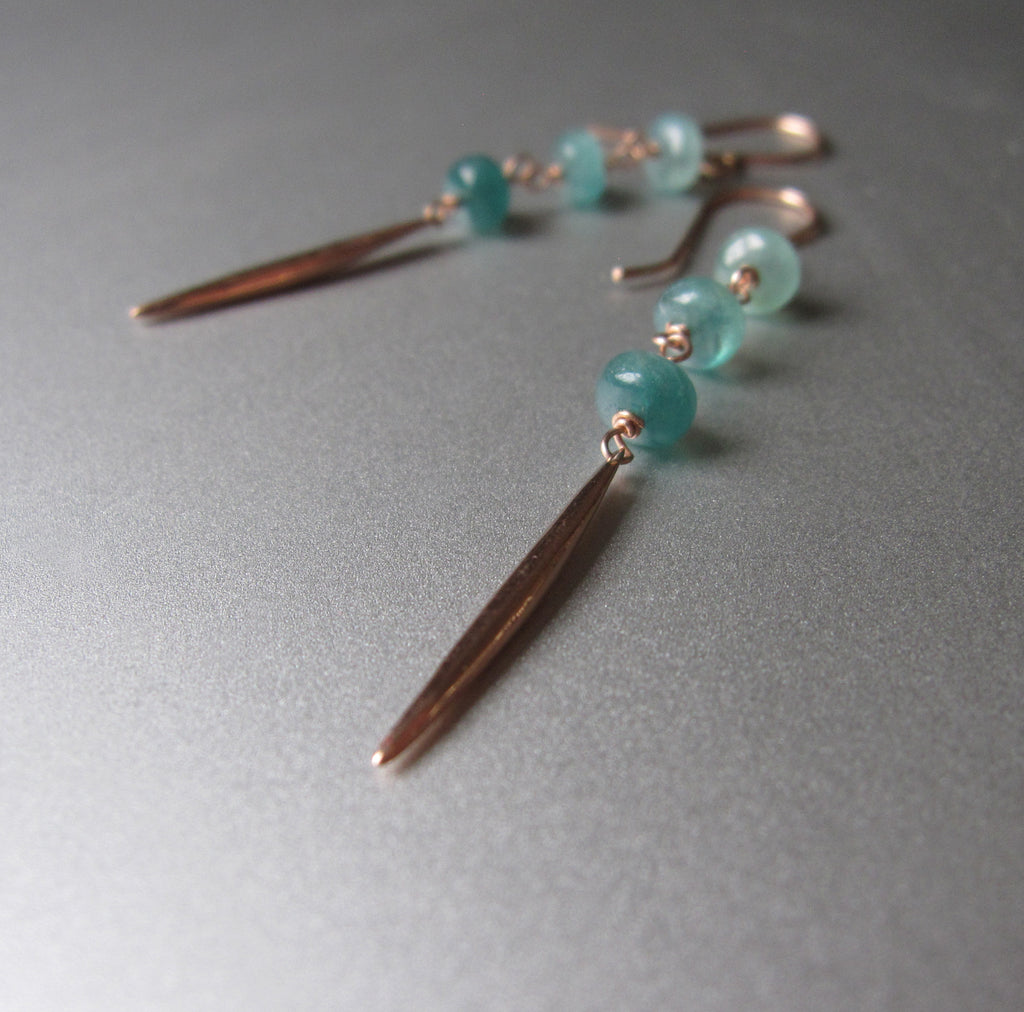 three stone green grandidierite and solid 14k rose gold spike earrings5