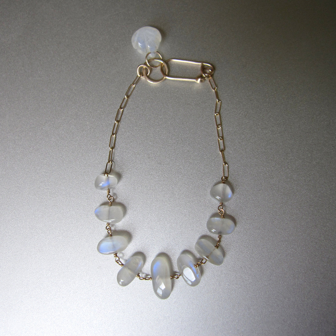 blue moonstone pebble paper clip chain solid 14k gold bracelet