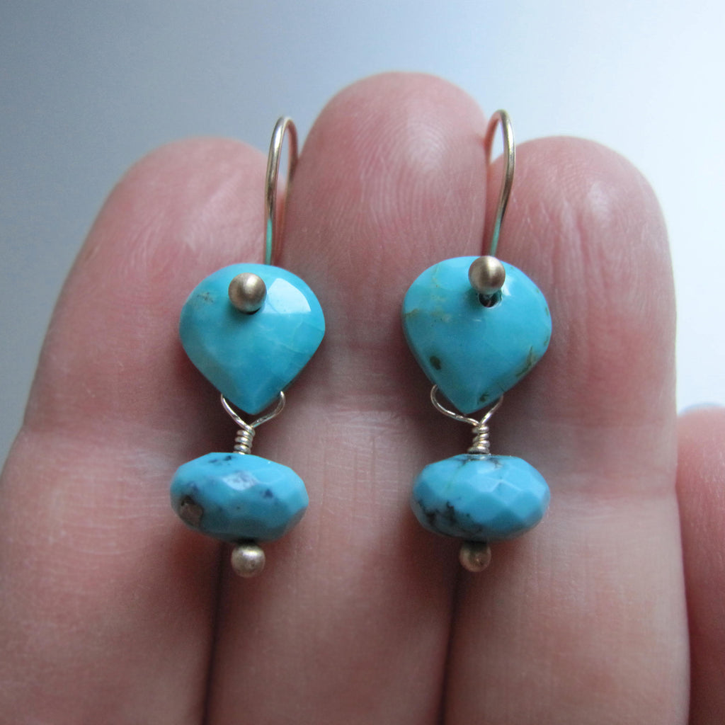 arizona turquoise double drop solid 14k gold earrings4