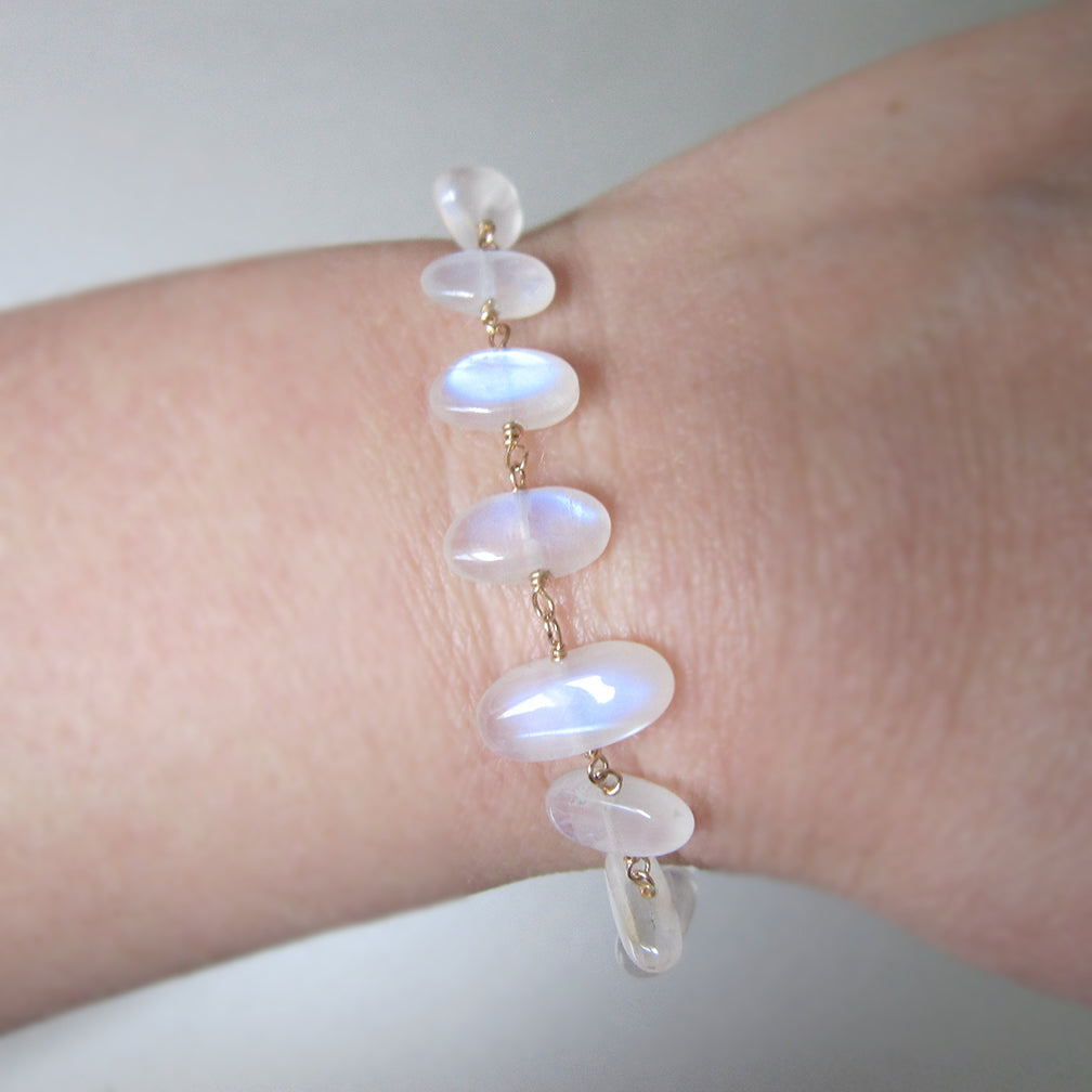 blue moonstone pebble paper clip chain solid 14k gold bracelet4