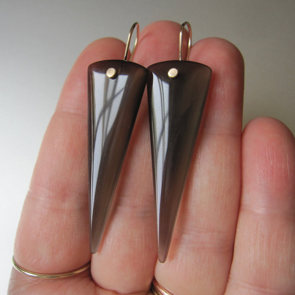 long obsidian spike drops solid 14k gold earrings5