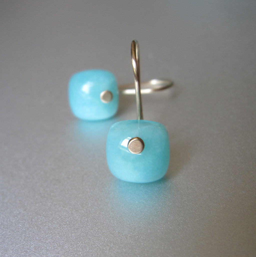 small blue amazonite cushion drops solid 14k gold earrings3