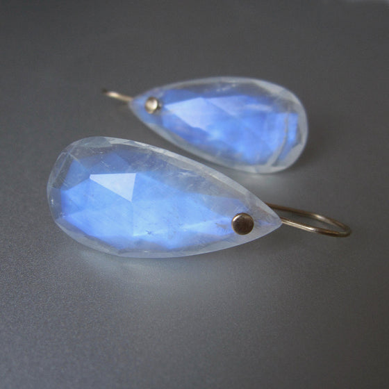 large blue moonstone rose cut drops solid 14k gold earrings