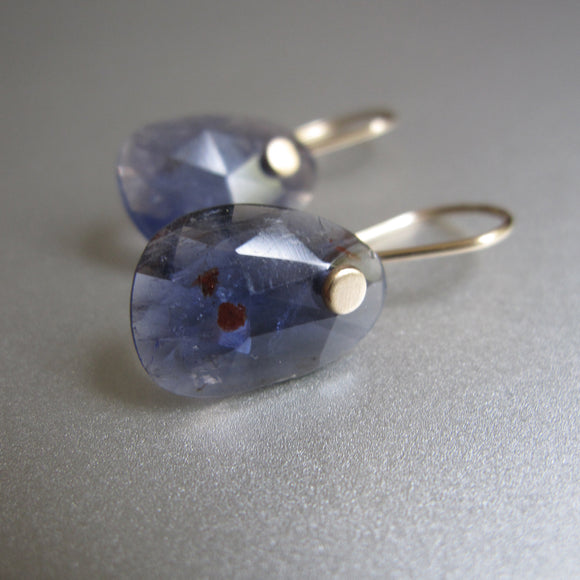 small iolite rose cut drops solid 14k gold earrings