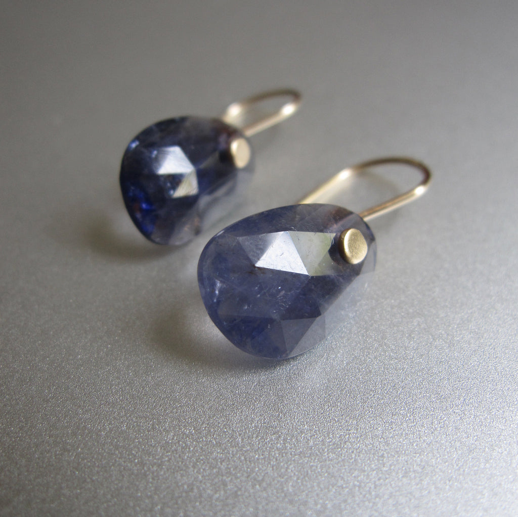 small iolite rose cut drops solid 14k gold earrings