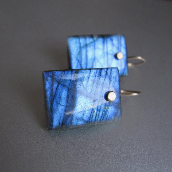 blue labradorite smooth tablets solid 14k gold earrings