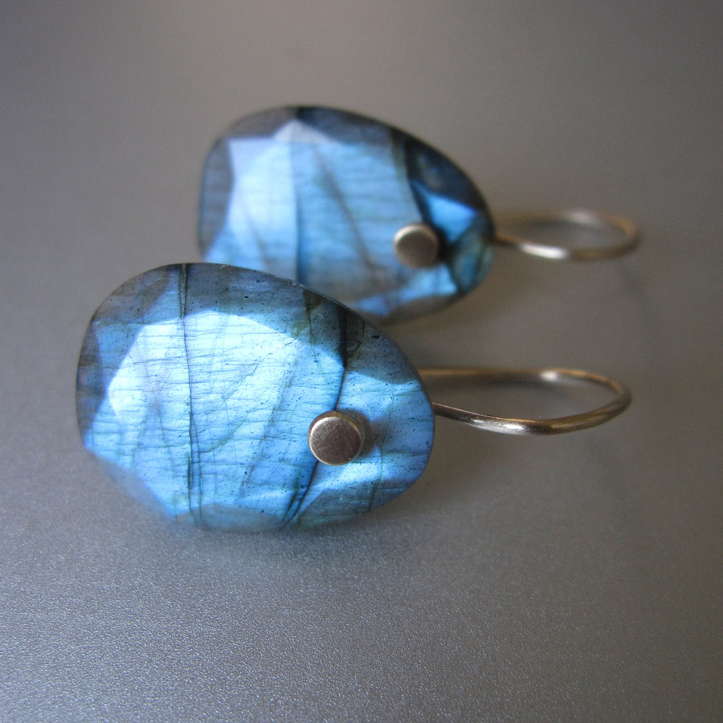 small station cut blue labradorite drops solid 14k gold earrings