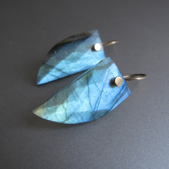 curved horn slices of blue labradorite solid 14k gold earrings3