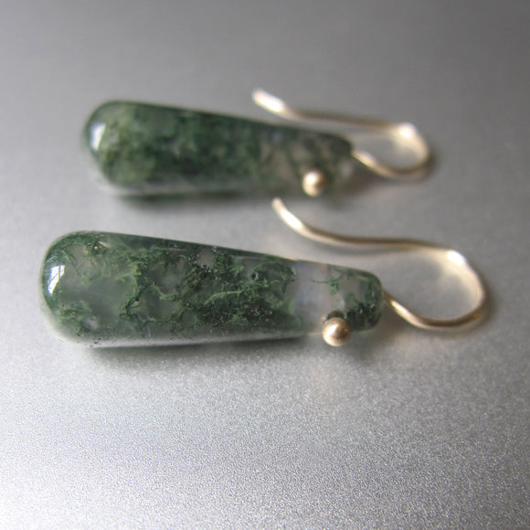 green moss agate tube drops solid 14k old earrings