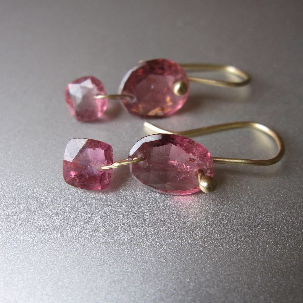 faceted pink tourmalin double drop solid 18k gold earrings4