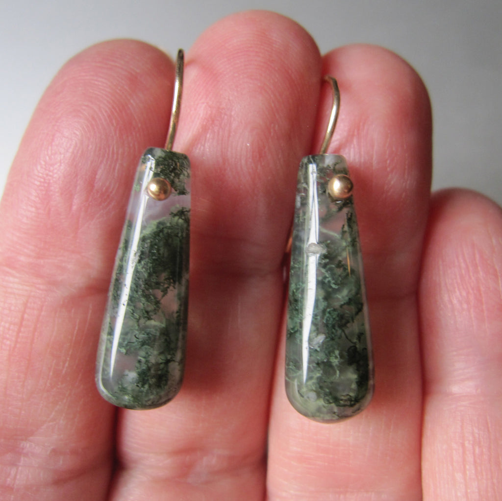 green moss agate tube drops solid 14k old earrings8
