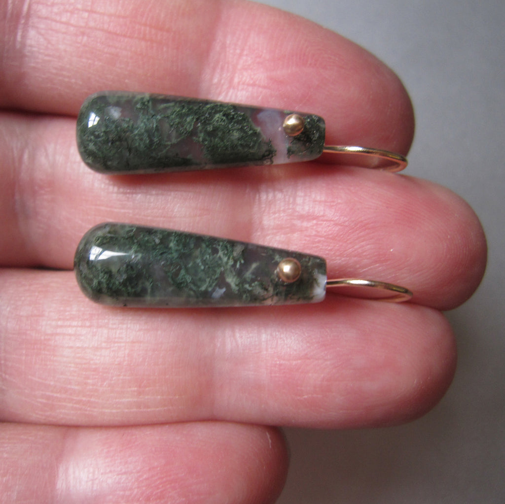 green moss agate tube drops solid 14k old earrings7