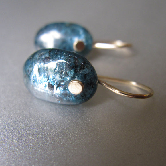 mossy teal kyanite oval drops solid 14k gold earrings