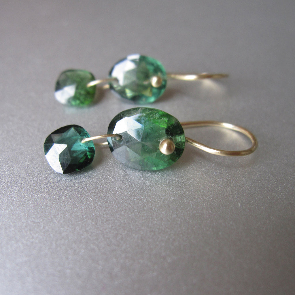 faceted green tourmaline double drops solid 18k gold earrings