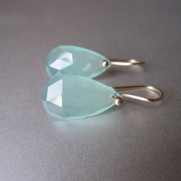 natural aqua chrysoprase faceted drops solid 14k gold earrings