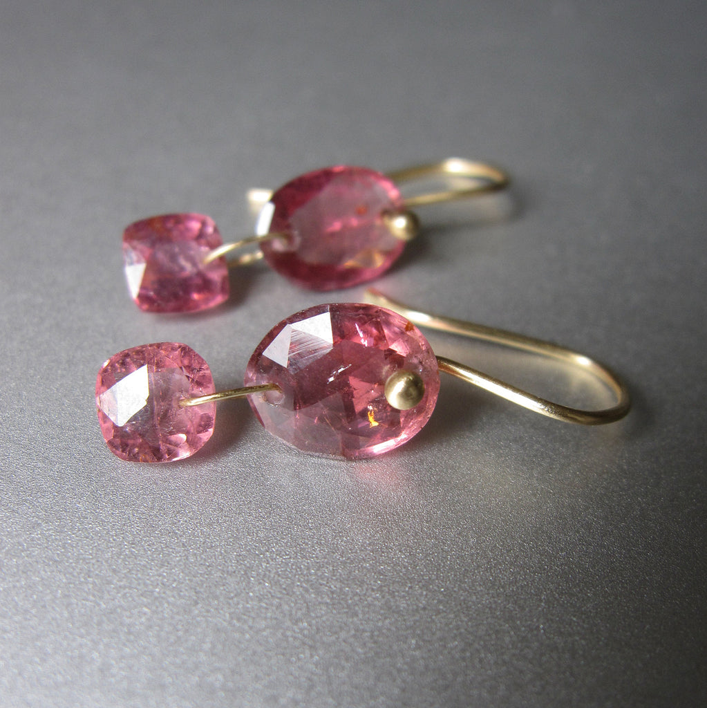 faceted pink tourmalin double drop solid 18k gold earrings2