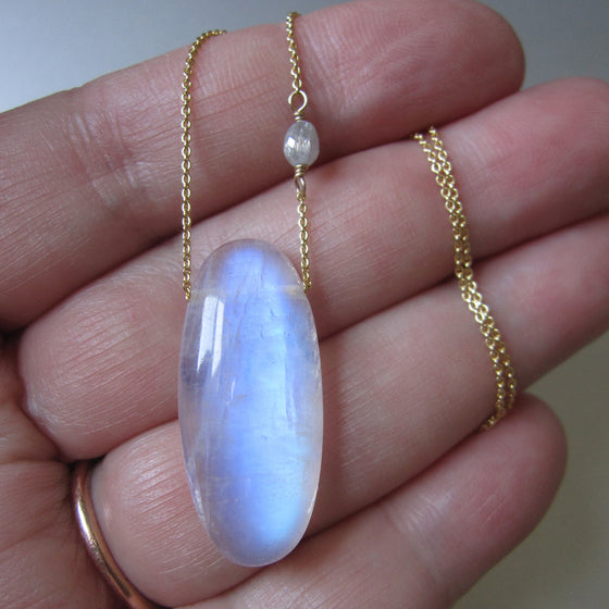blue moonstone oval pendant daimond bead accent solid 14k gold necklace