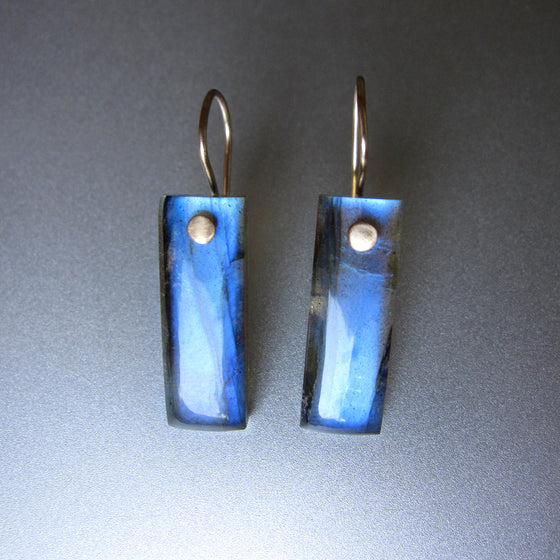 blue labradorite bars solid 14k gold earrings