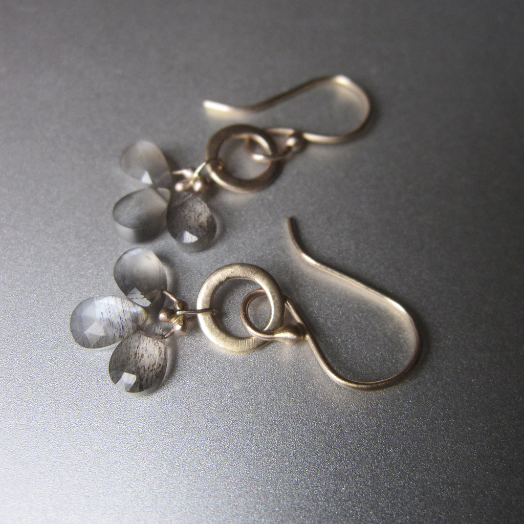 Reserved Listing --- Gray Moonstone Three Drop Dangles, Solid 14k Gold Earrings