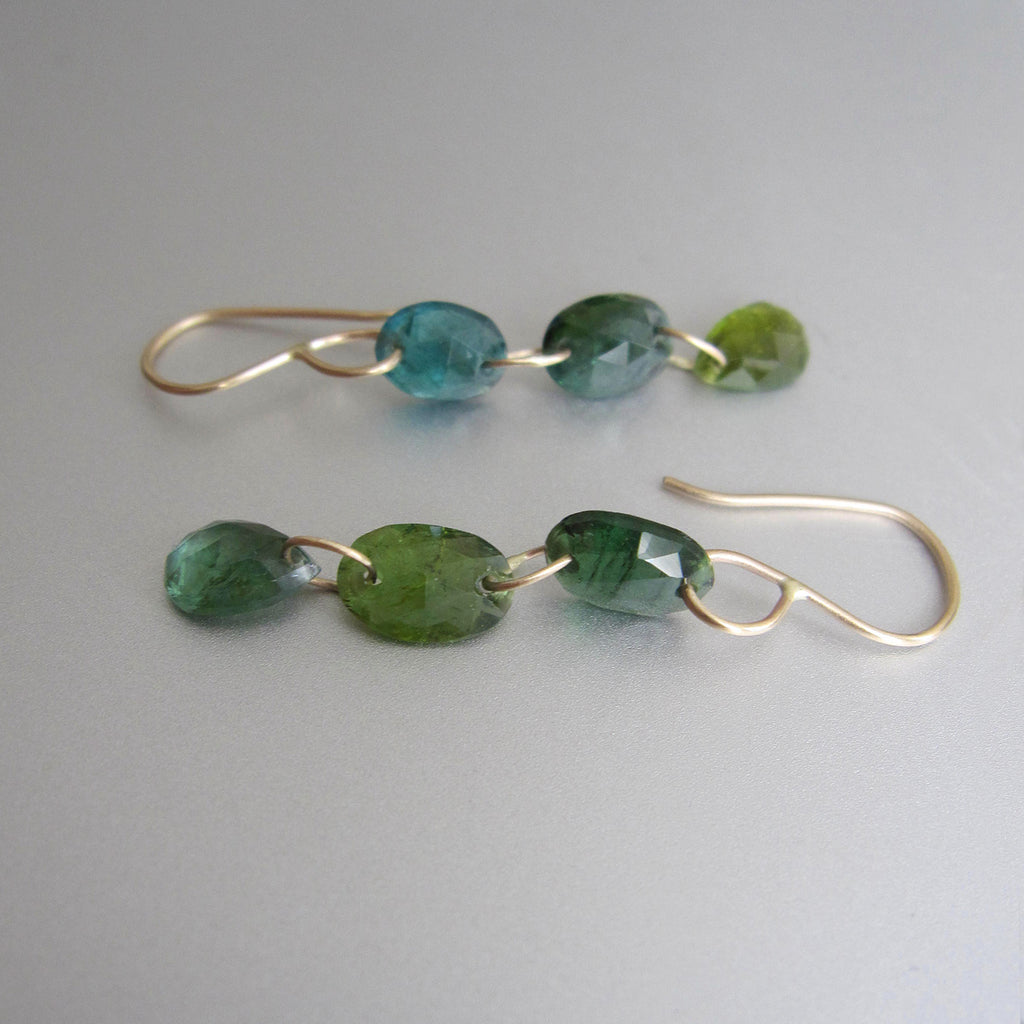 blue green tourmaline three drop solid 14k gold earrings5