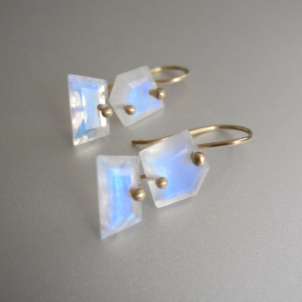 rainbow moonstone mismatched slice double drop solid 14k gold earrings2