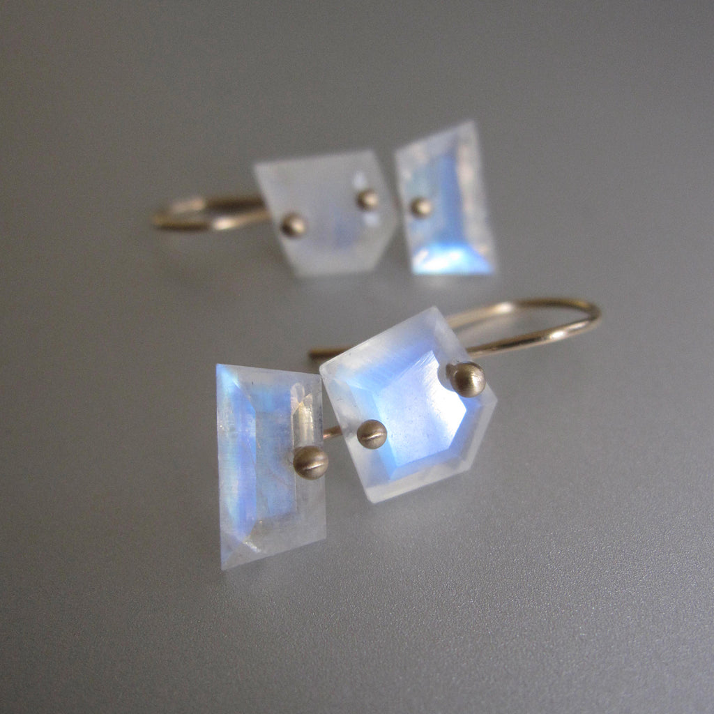 rainbow moonstone mismatched slice double drop solid 14k gold earrings3
