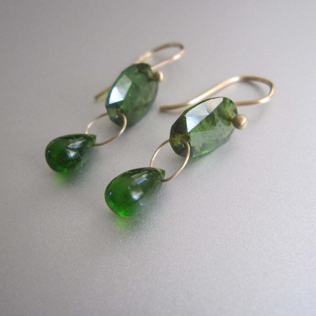 chrome green tourmaline and diopside double drops solid 14k gold earrings2