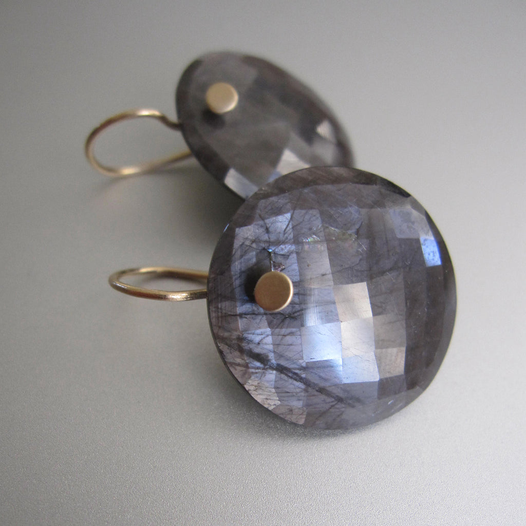 gray sapphire faceted disc drop solid 14k gold earrings3