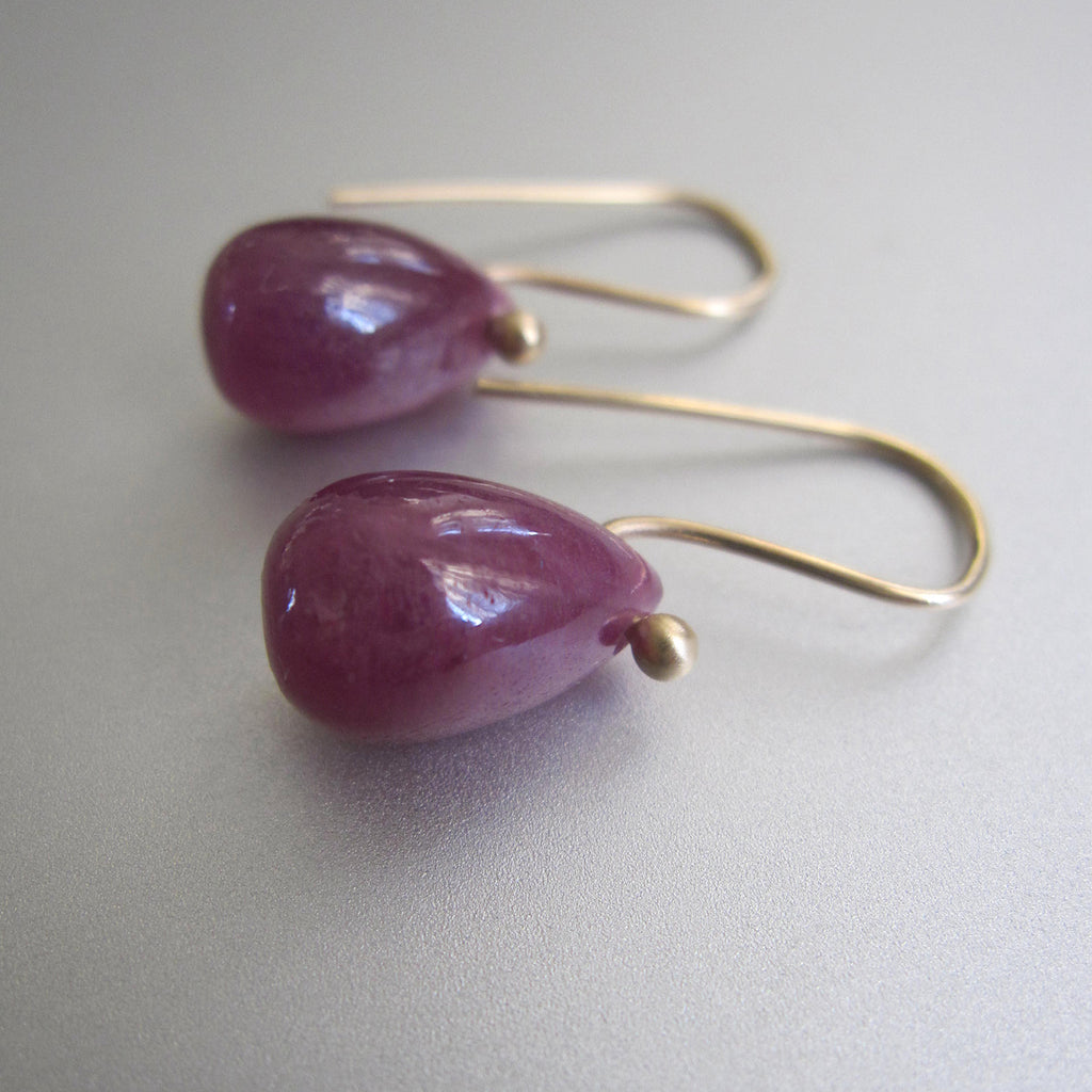Smooth Ruby Drops Solid 14k Gold Earrings