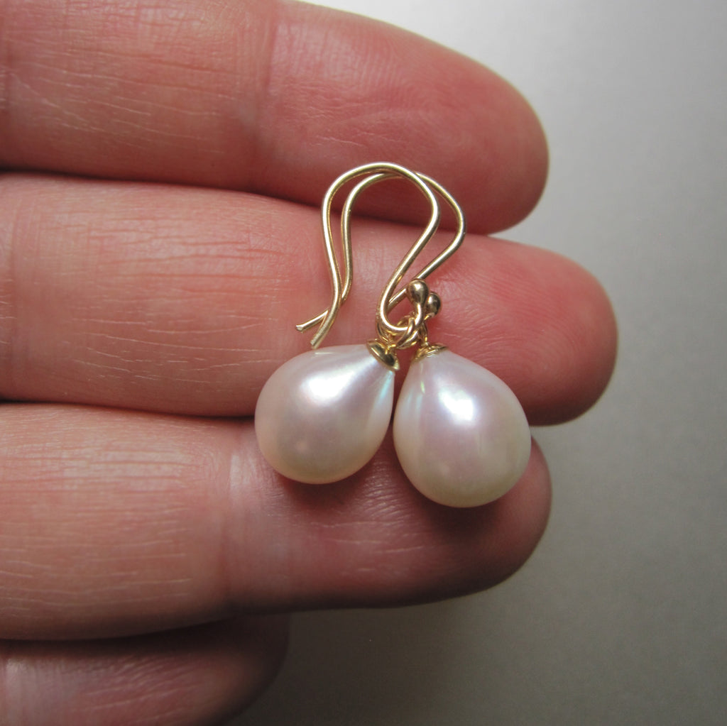 white freshwater pearl drops capped solid 14k gold earrings2