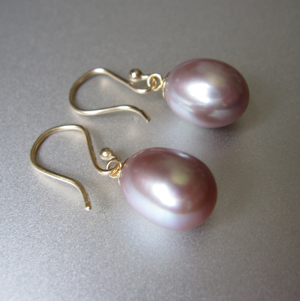 Dusky Pink Pearl and Solid 14k Gold Drop Earrings 2