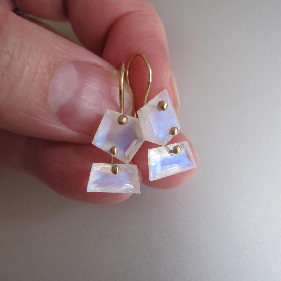 rainbow moonstone mismatched slice double drop solid 14k gold earrings5