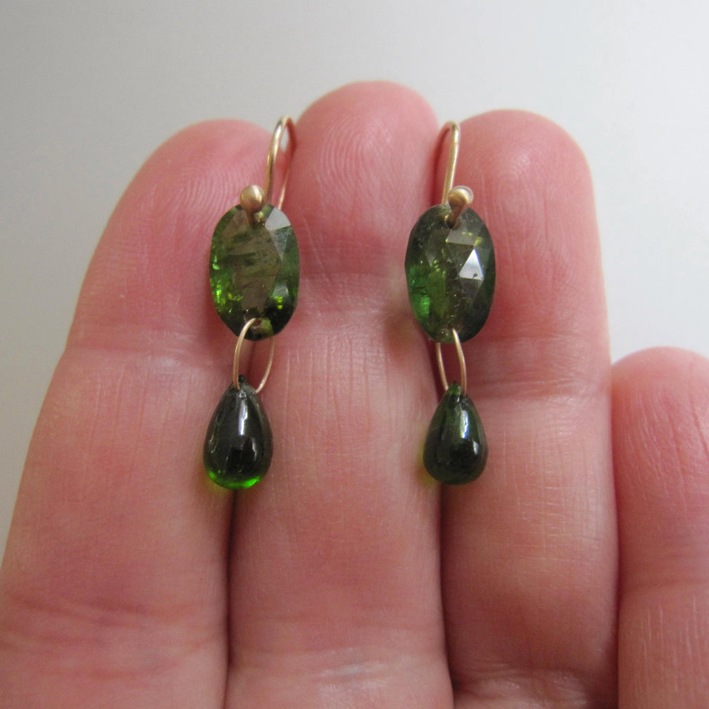 chrome green tourmaline and diopside double drops solid 14k gold earrings5
