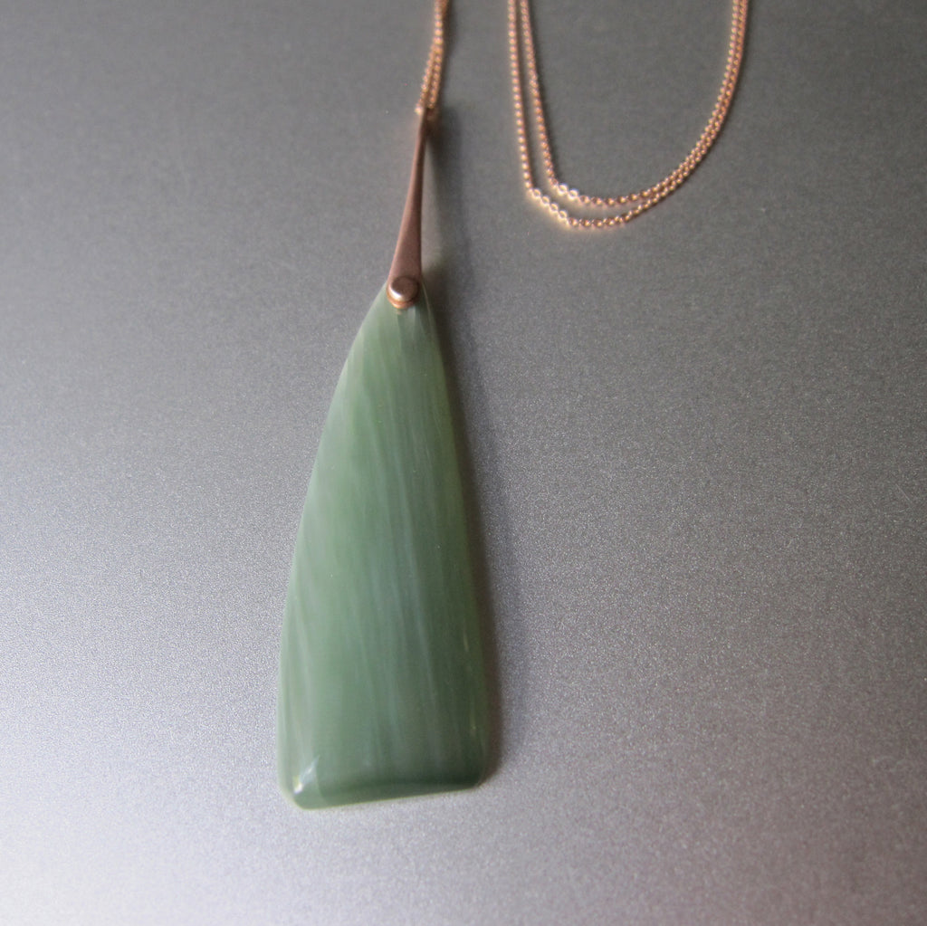 Cats Eye Nephrite Jade Riveted Spike Solid 14k Rose Gold Necklace 2