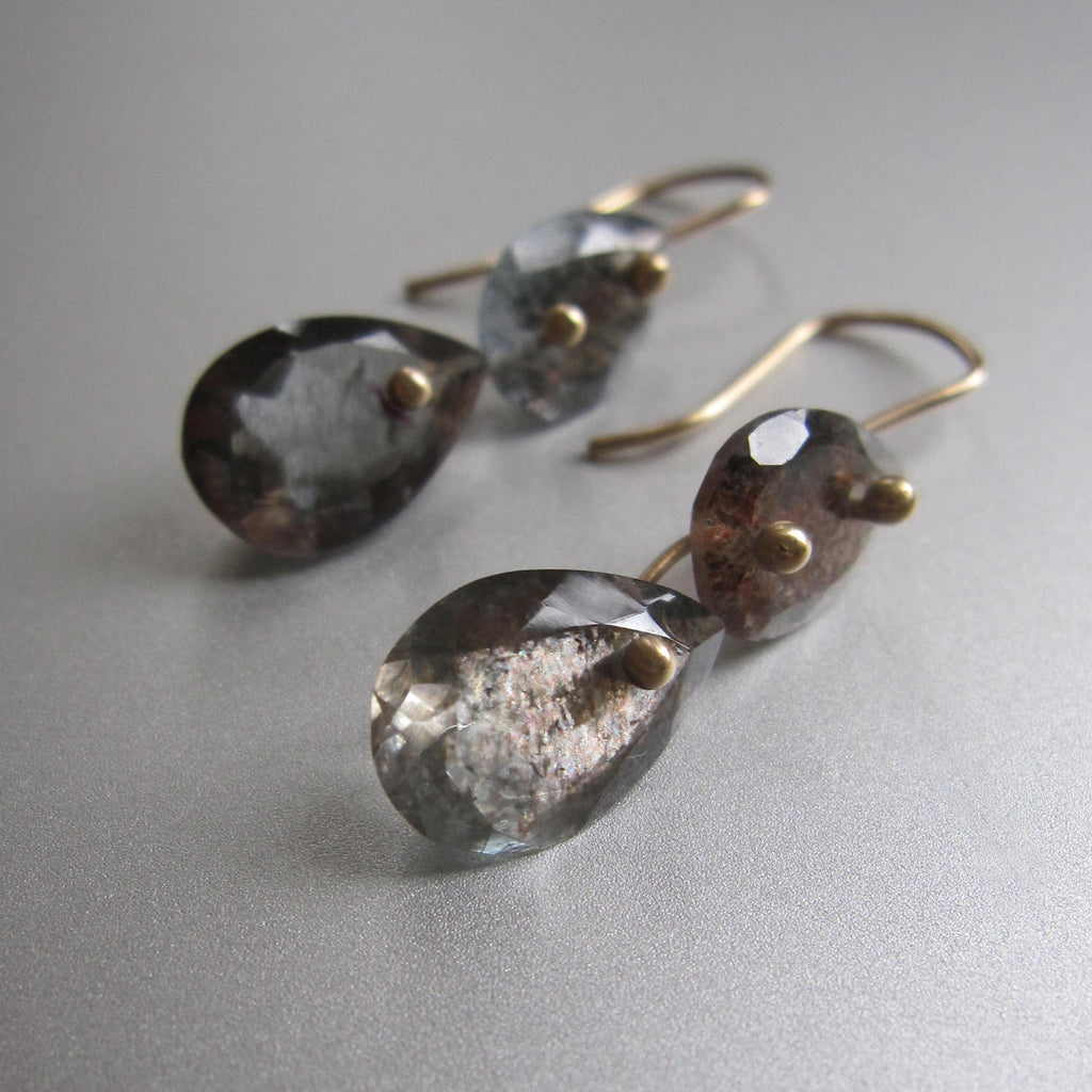 moss aquamarine sunstone double drops solid 14k gold earrings