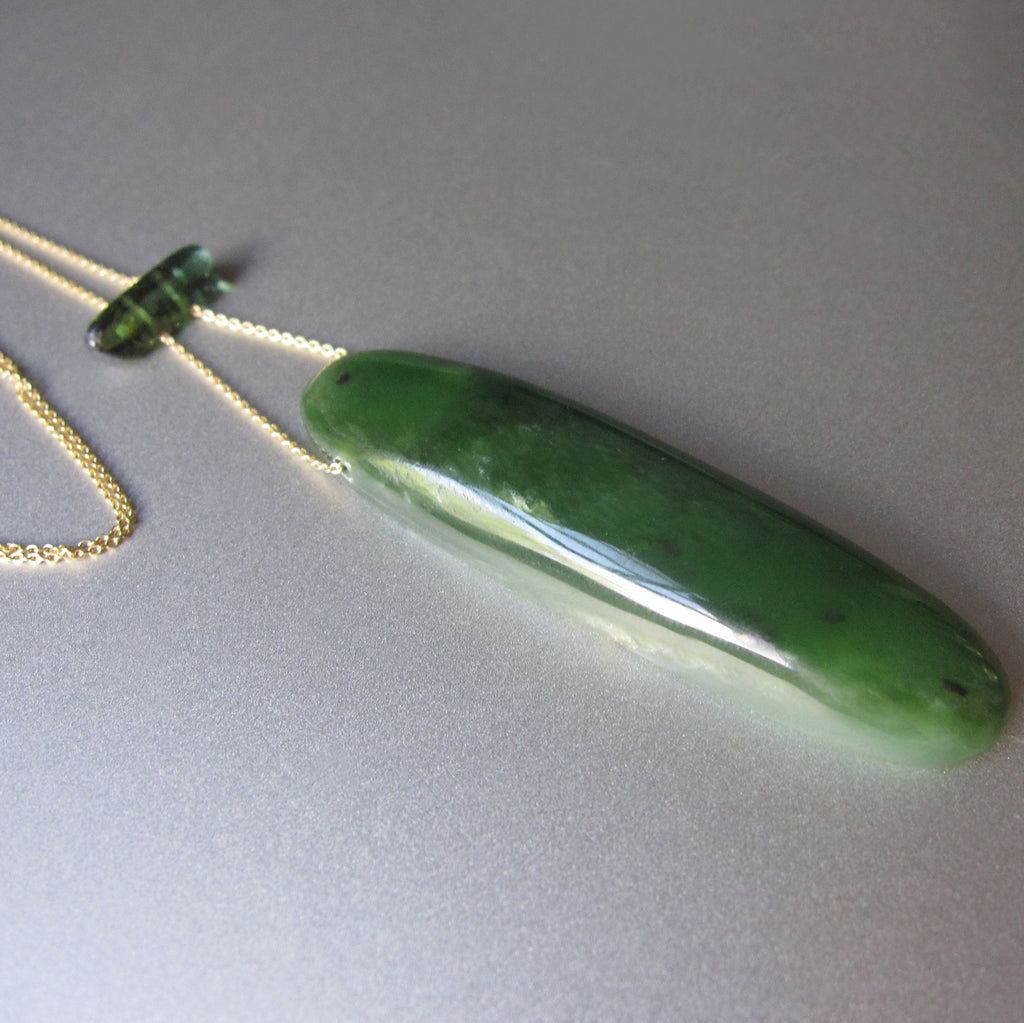 long nephrite jade and green tourmaline slide solid 14k gold necklace5