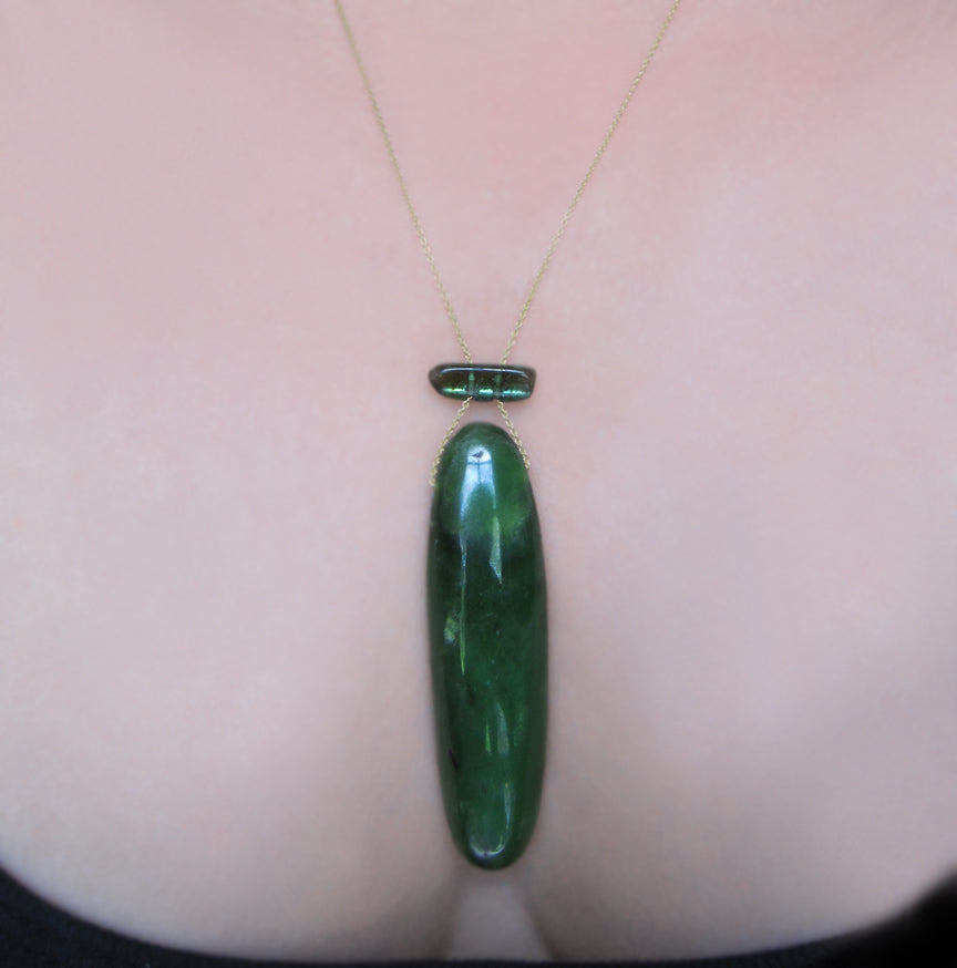 long nephrite jade and green tourmaline slide solid 14k gold necklace6