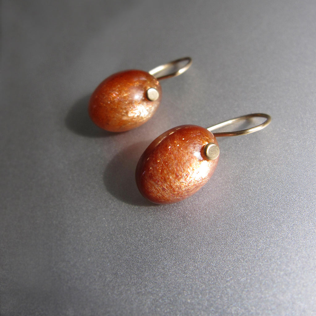 sunstone oval drop solid 14k gold earrings3