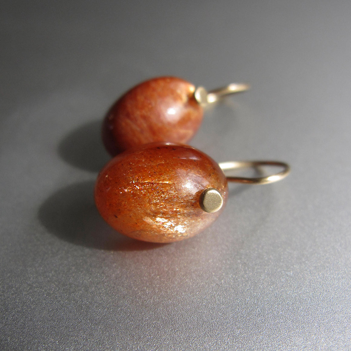 sunstone oval drop solid 14k gold earrings