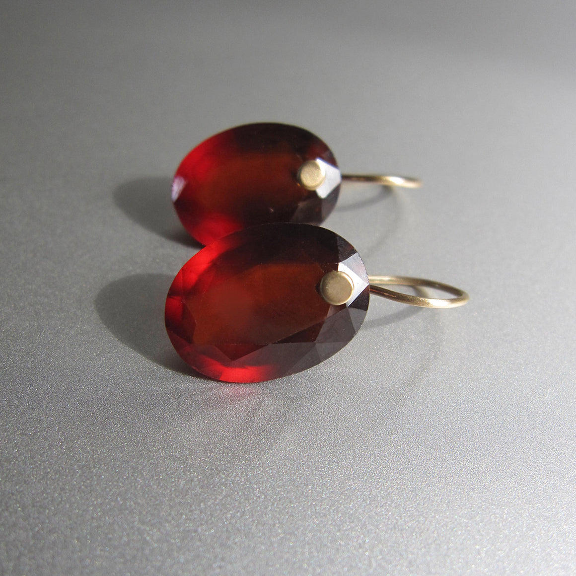 Hessonite Garnet Earrings, Large Oval Drops, Solid 14k Gold Earrings