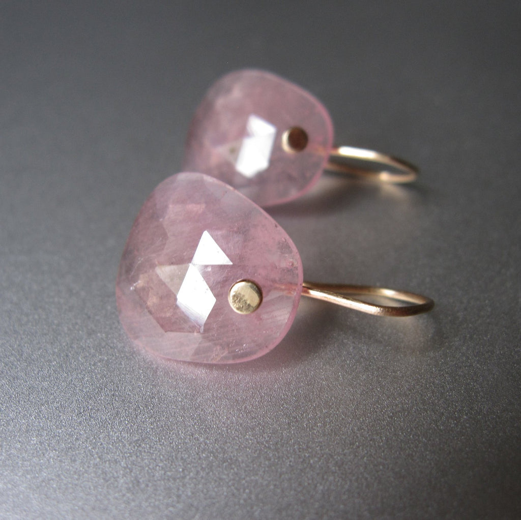 light pink sapphire rose cut slice drops solid 14k gold earrings