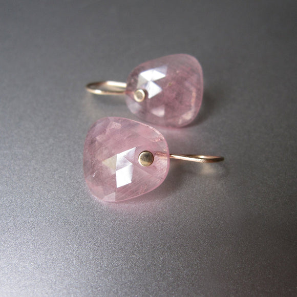 light pink sapphire rose cut slice drops solid 14k gold earrings