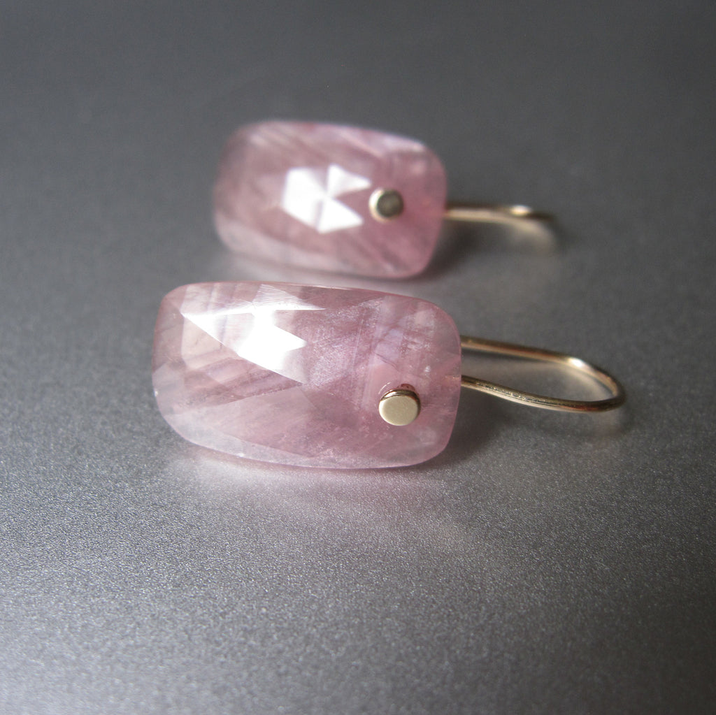 Pink Sapphire Rose Cut Rectangular Drops Solid 14k Gold Earrings 