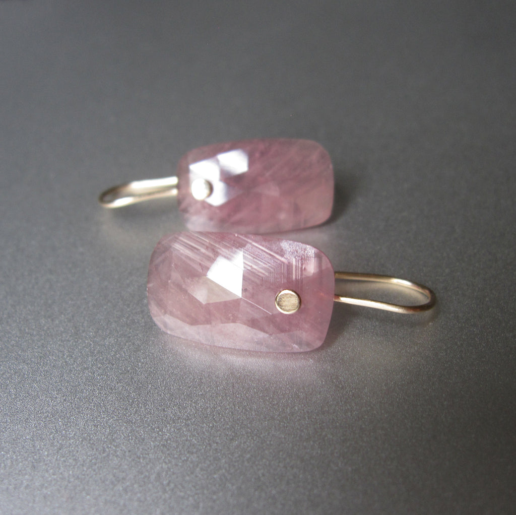 Pink Sapphire Rose Cut Rectangular Drops Solid 14k Gold Earrings 2