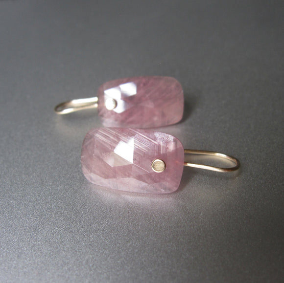 Pink Sapphire Rose Cut Rectangular Drops Solid 14k Gold Earrings 