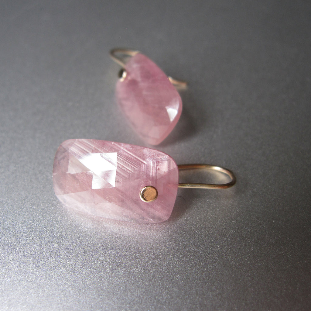 Pink Sapphire Rose Cut Rectangular Drops Solid 14k Gold Earrings 5
