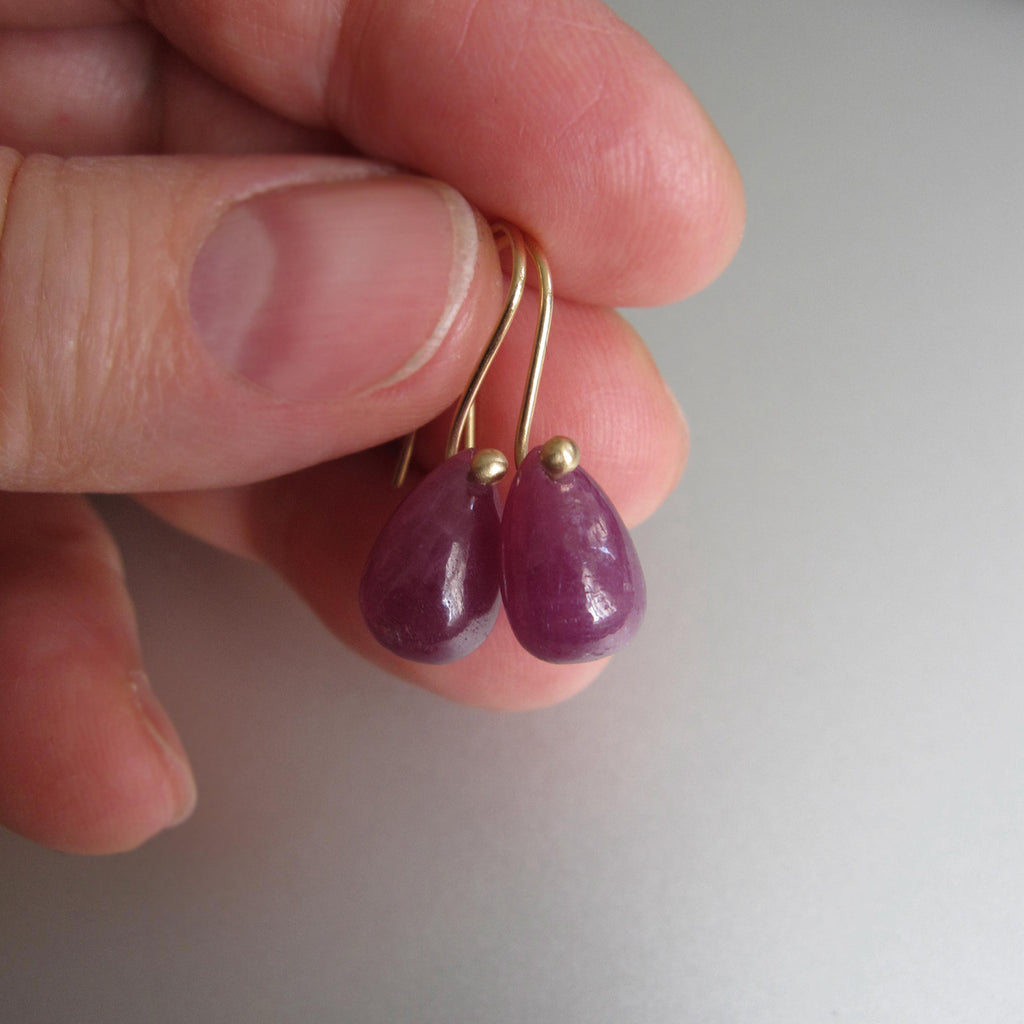 Smooth Ruby Drops Solid 14k Gold Earrings